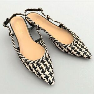 BRAND NEW Marc Fisher Woven Slingback Flats Black & Natural Size 9.5 Medium